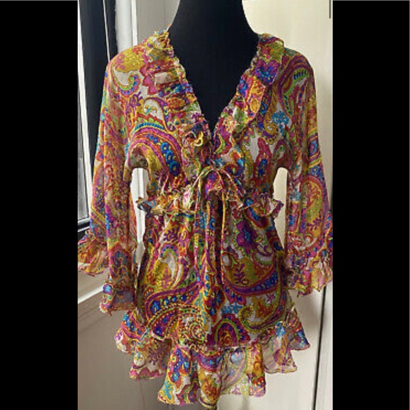 Dolce & Gabbana Paisley 3/4 Sleeve 💯 % Silk Top -Authentic - Picture 12 of 14